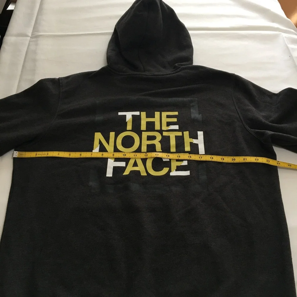 The North Face Hoodie Sweatshirt Mens Large Charcoal Yellow Logo Pullover